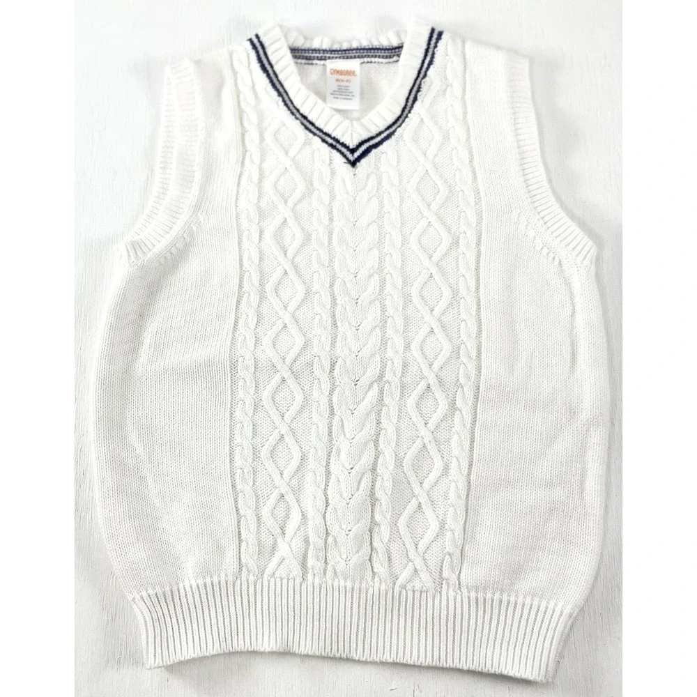 Gymboree Celebrate Spring Boy's White Cable‎ Knit Sweater Vest size M 7-8